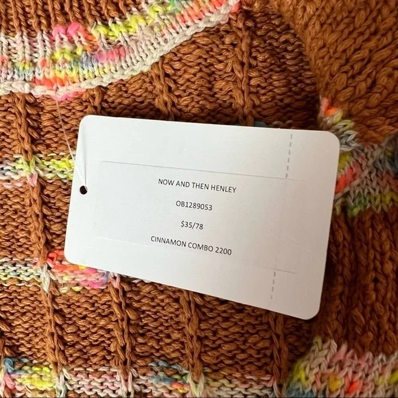 FREE PEOPLE 70s Cropped V-Neck Chunky Knit Striped Short Sleeve Henley Sweater S - Picture 13 of 14